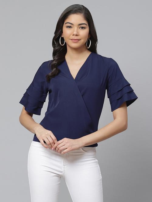 overlap neck wrap top - 17645982 - Very Small Image - 1