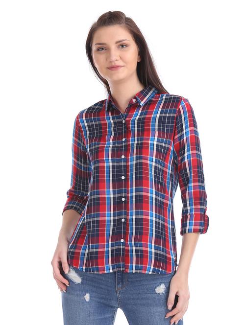 blue checkered casual shirt - 17646105 - Very Small Image - 1