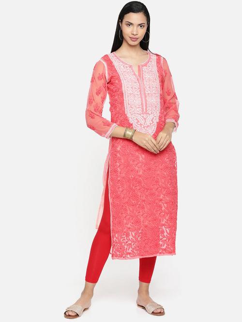 ada hand-embroidered pink chikankari kurta - 17646426 - Very Small Image - 1