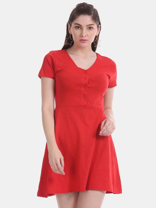 v neck flared dress - 17646464 - Very Small Image - 1
