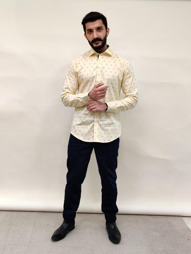 yellow printed cotton men shirt - 17646776 - Very Small Image - 1