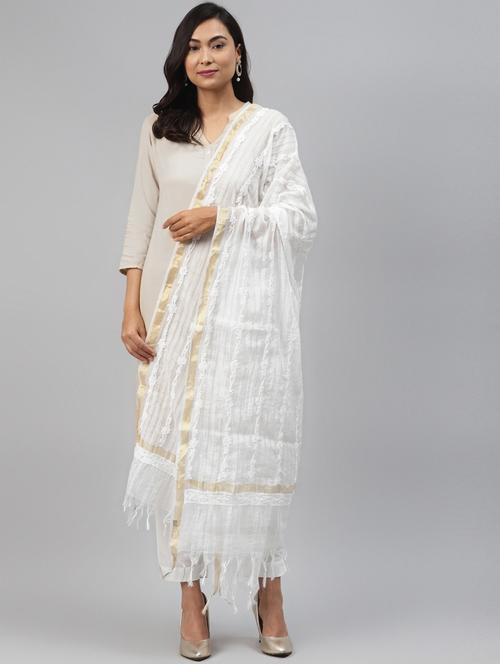 ada hand-embroidered white chikankari dupatta - 17646783 - Very Small Image - 1