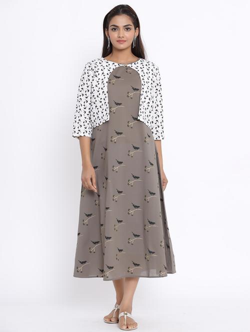 conversational a-line ethnic dress with jacket - 17646824 - Very Small Image - 1