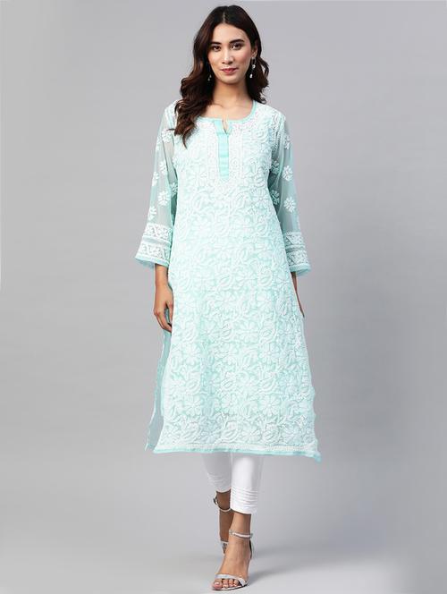 ada hand-embroidered chikankari kurta pant set - 17646868 - Very Small Image - 1