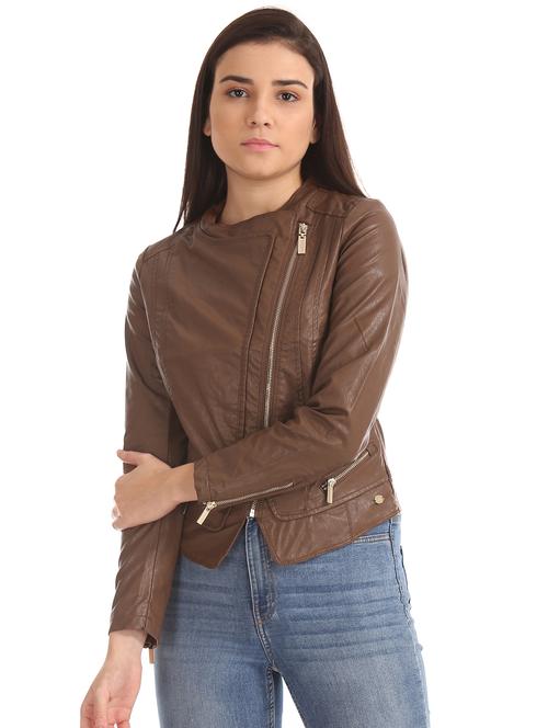 brown leatherette bomberbiker jacket - 17647215 - Very Small Image - 1