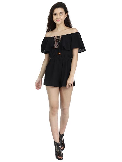 off shoulder solid romper - 17649080 - Very Small Image - 1