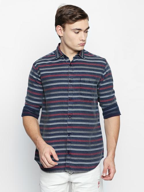 blue striped casual shirt - 17649216 - Very Small Image - 1