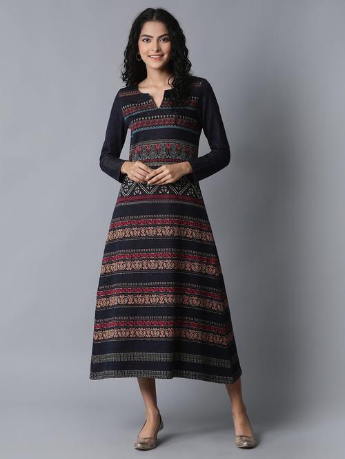 notch neck printed a-line dress - 17649398 - Very Small Image - 1