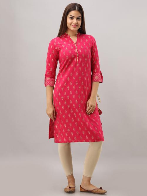 gold print straight kurta - 17649481 - Very Small Image - 1