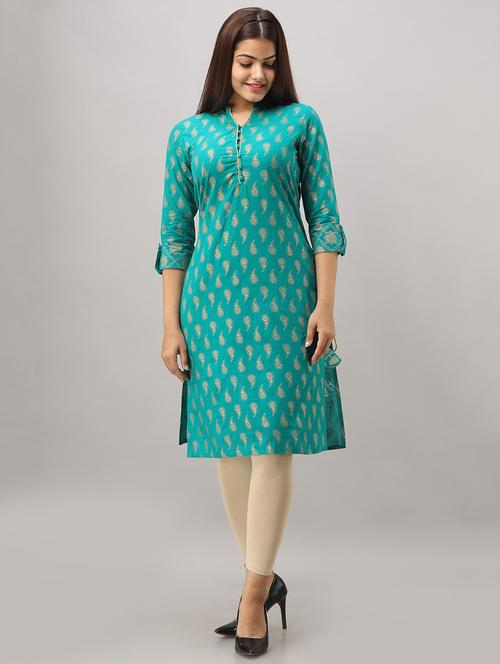 gold print straight kurta - 17649482 - Very Small Image - 1