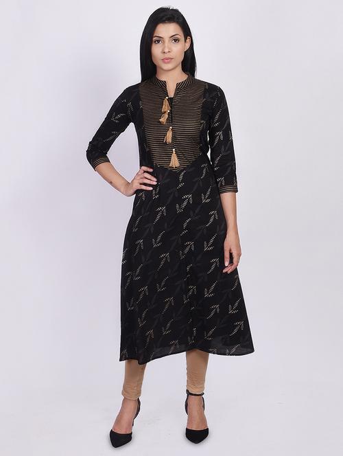 gold print a-line kurta - 17649519 - Very Small Image - 1