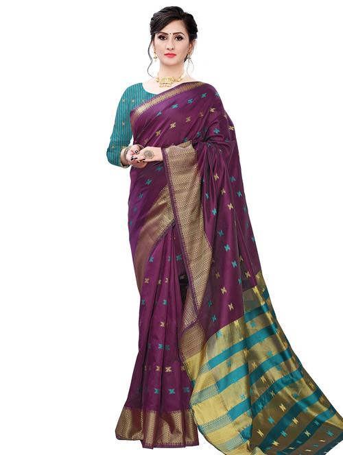 ethnic motifs woven saree with blouse - 17650171 - Very Small Image - 1