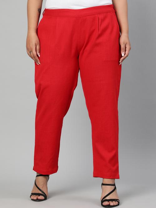 red cotton pleated trousers - 17650179 - Very Small Image - 1