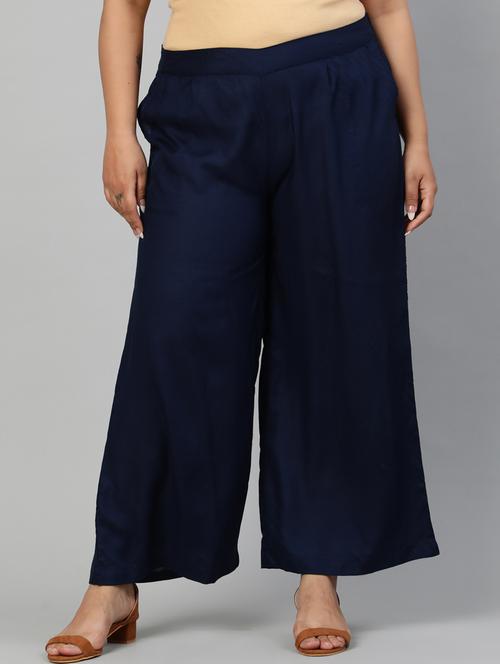 navy blue rayon straight palazzo - 17650195 - Very Small Image - 1