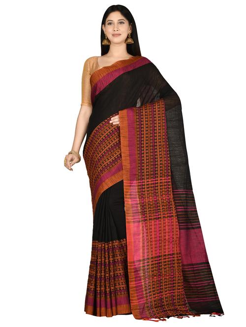 solid bordered gadwal saree with blouse - 17651639 - Very Small Image - 1