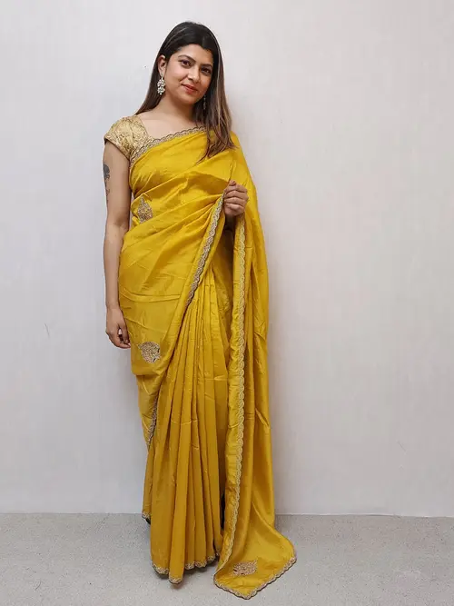 yellow embroidered silk saree - 17651696 - Very Small Image - 1