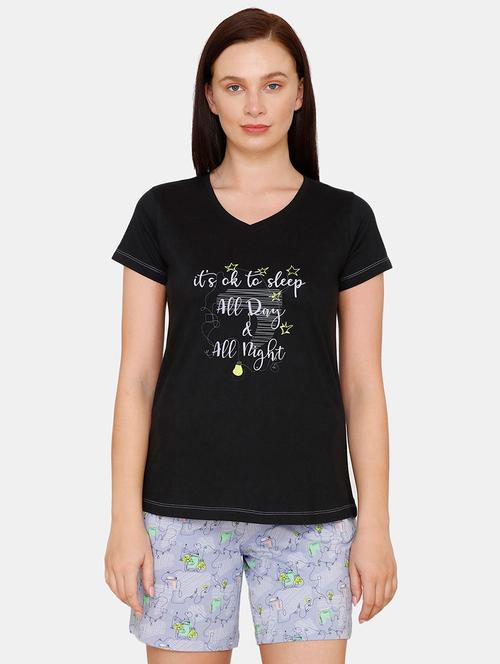 v-neck top with shorts nightwear set - 17651829 - Very Small Image - 1