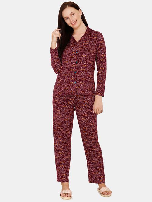printed top with pajama nightwear set - 17651833 - Very Small Image - 1