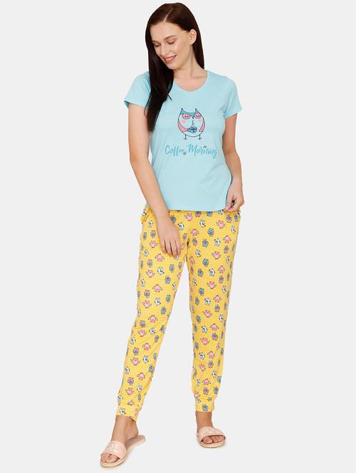printed top with pajama nightwear set - 17651836 - Very Small Image - 1