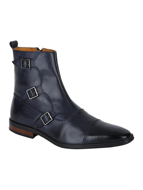 navy leather slip on boots - 17653336 - Very Small Image - 1