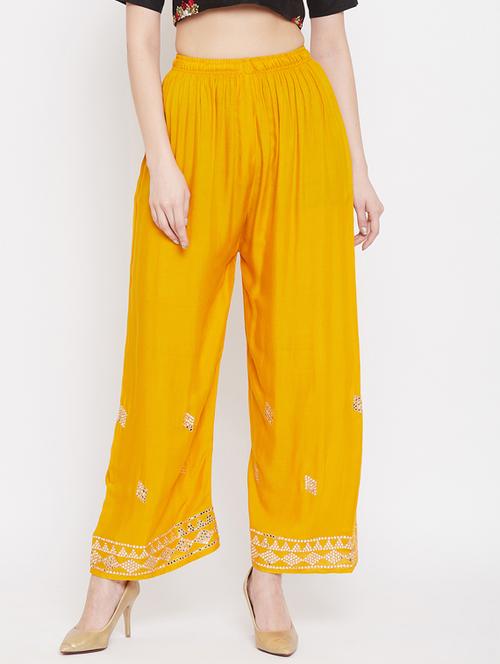 yellow rayon palazzos - 17653816 - Very Small Image - 1