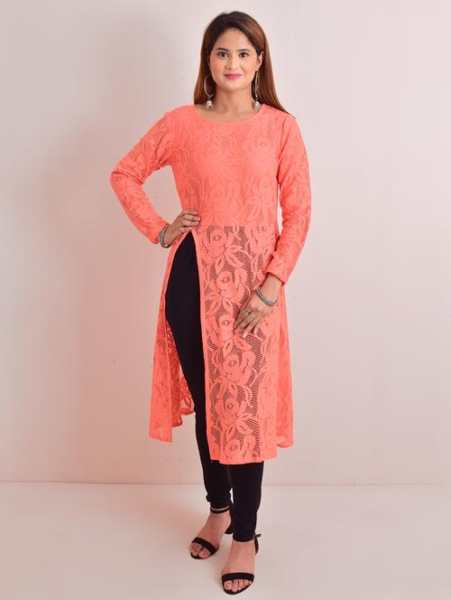 orange net high slit kurta - 17653866 - Very Small Image - 1