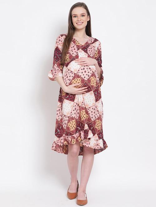 v-neck printed maternity wear dress - 17653905 - Very Small Image - 1