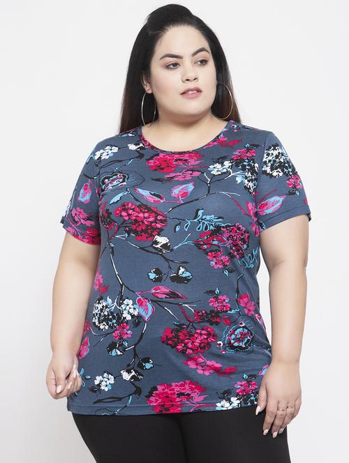 round neck floral plus tee - 17653959 - Very Small Image - 1