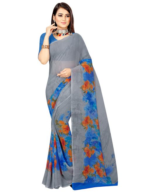 floral printed saree with blouse - 17654975 - Very Small Image - 1