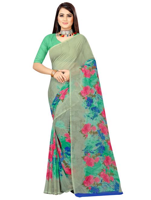 floral printed saree with blouse - 17654977 - Very Small Image - 1