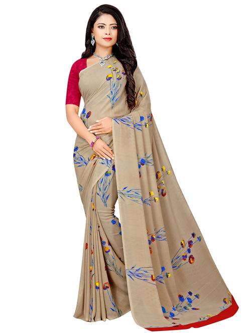 floral printed saree with blouse - 17654985 - Very Small Image - 1