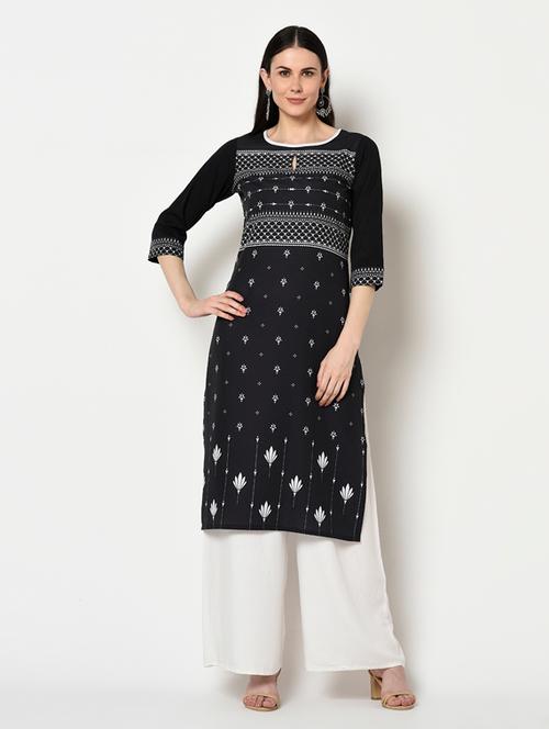 black crepe straight kurta - 17655229 - Very Small Image - 1