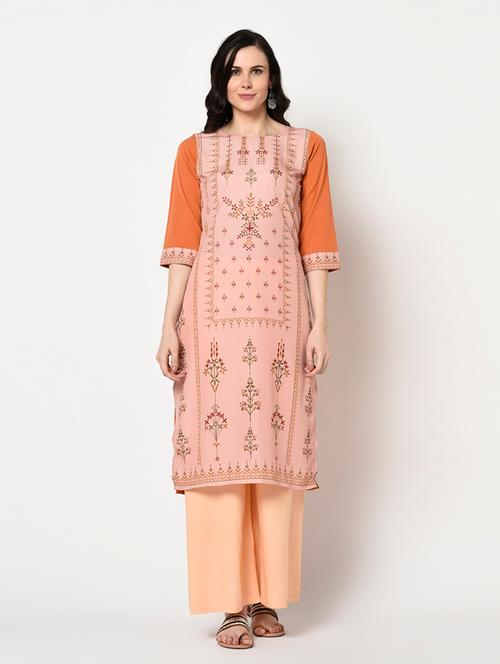 orange crepe straight kurta - 17655255 - Very Small Image - 1