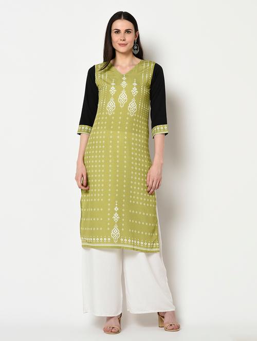 green crepe straight kurta - 17655260 - Very Small Image - 1