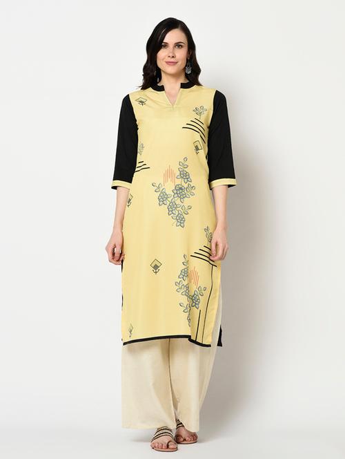 yellow crepe straight kurta - 17655272 - Very Small Image - 1