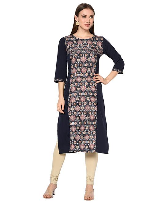 navy crepe straight kurta - 17655278 - Very Small Image - 1