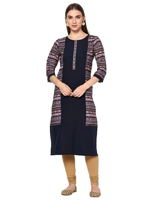 navy crepe straight kurta - 17655293 - Very Small Image - 1