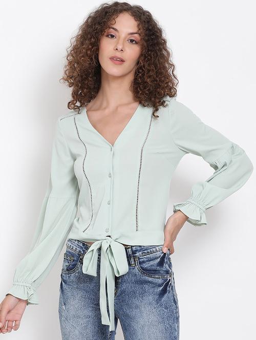 tie front crop top - 17655726 - Very Small Image - 1