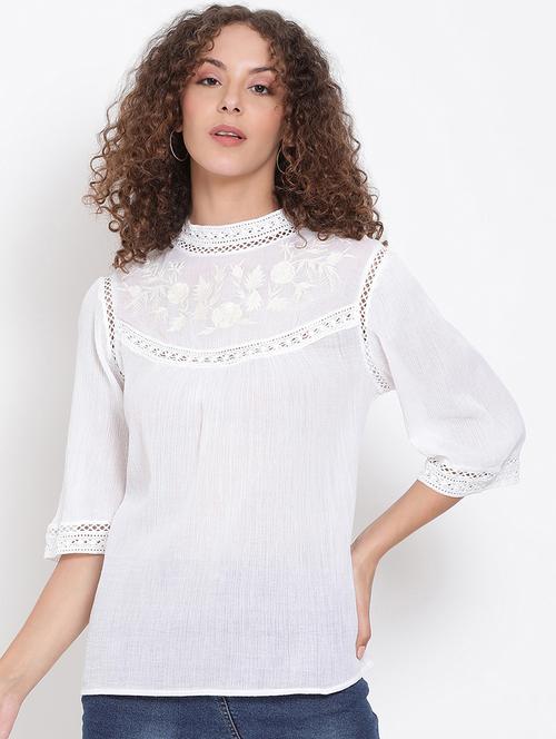 mock neck embroidered top - 17655733 - Very Small Image - 1