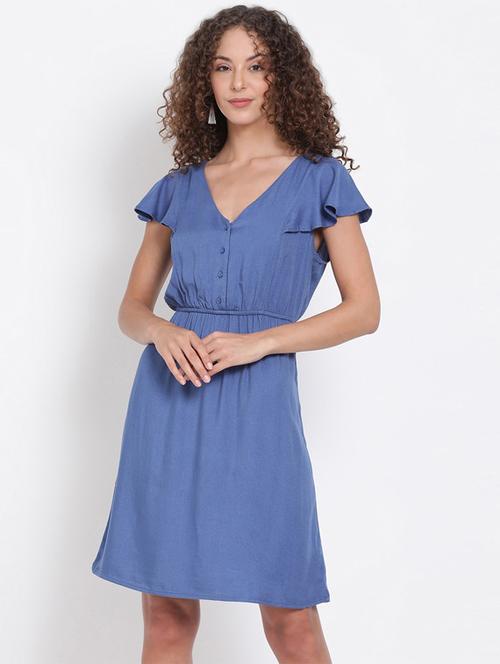 cap sleeves solid a-line dress - 17655764 - Very Small Image - 1