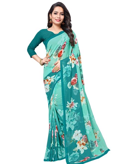 floral printed saree with blouse - 17656414 - Very Small Image - 1