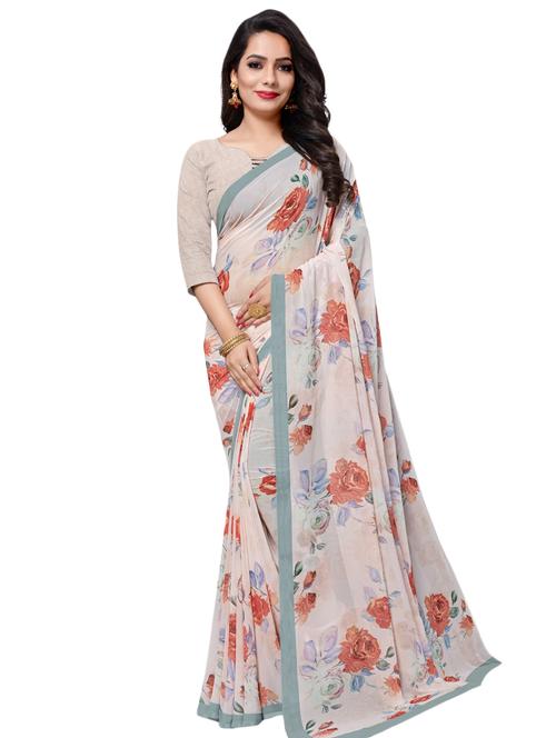 floral printed saree with blouse - 17656424 - Very Small Image - 1