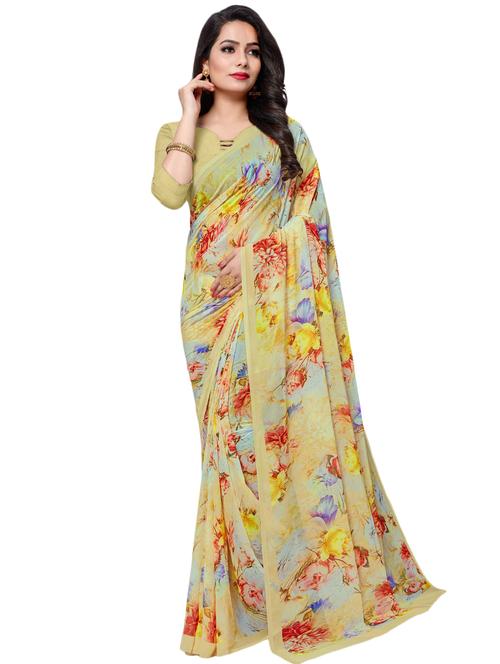 floral printed saree with blouse - 17656428 - Very Small Image - 1