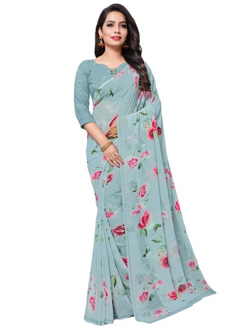 floral printed saree with blouse - 17656431 - Very Small Image - 1
