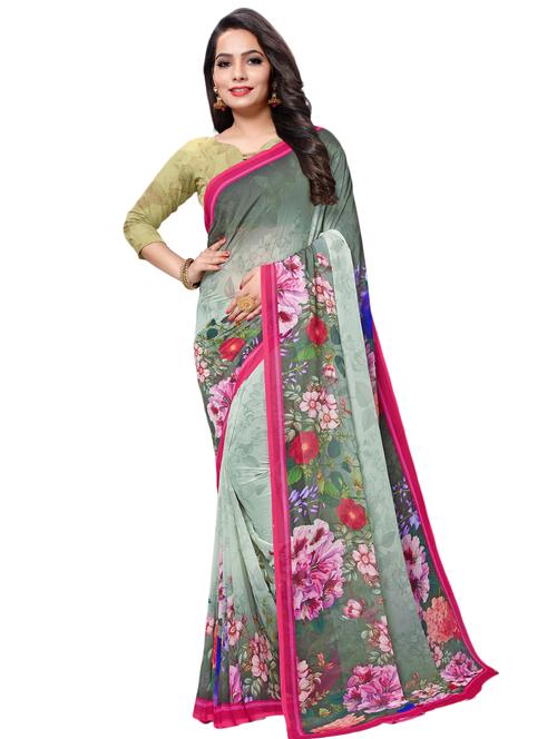floral printed saree with blouse - 17656433 - Very Small Image - 1