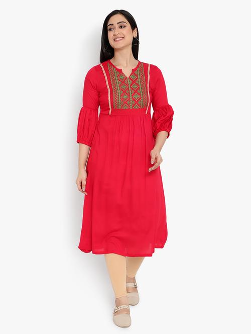 yoke embroidered a-line kurta - 17656459 - Very Small Image - 1