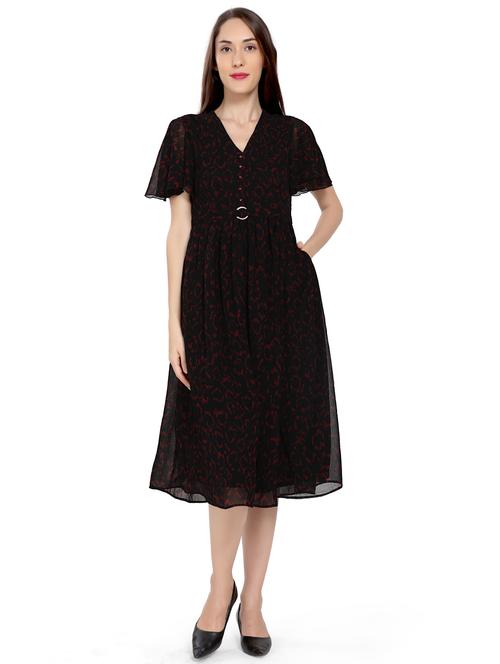 v-neck animal flared dress - 17656834 - Very Small Image - 1