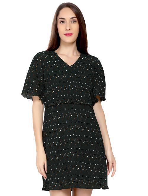 v-neck printed a-line dress - 17656835 - Very Small Image - 1