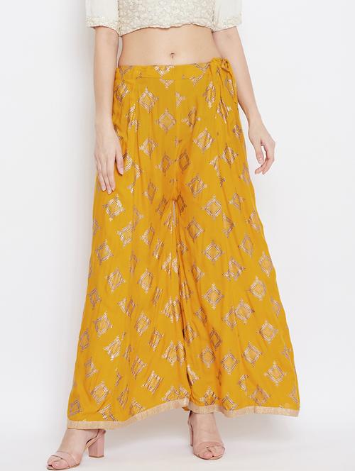 yellow rayon flared palazzo - 17656987 - Very Small Image - 1