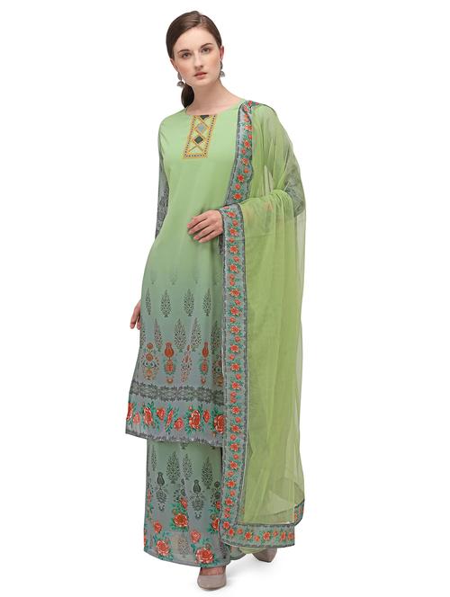 green palazzo unstitched suit - 17657003 - Very Small Image - 1